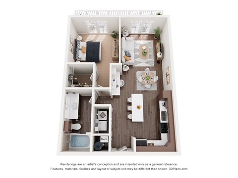 Floor plan for 1 bed, 1 bath, 756 sqft